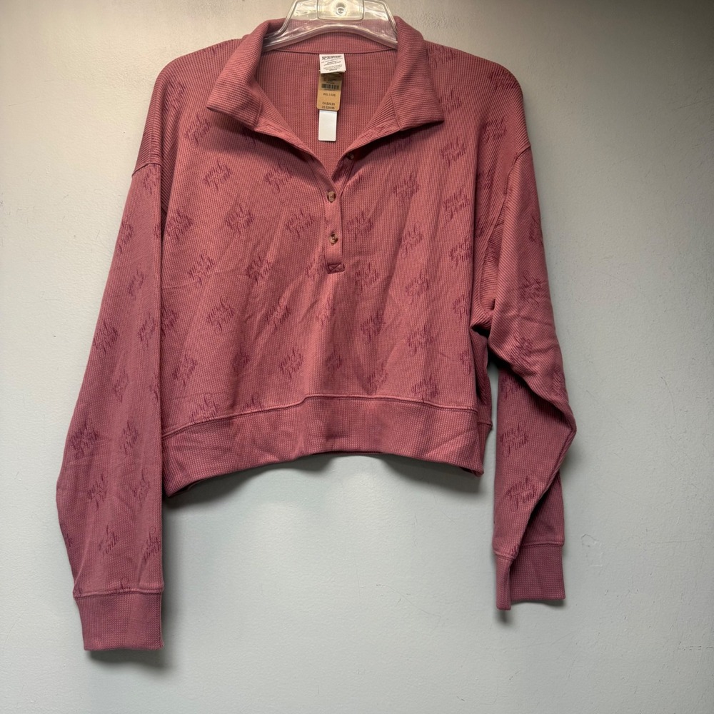 PINK Victoria's Secret Sleep Top Womens XXL Pink NWT Waffle Henley Logo 14581